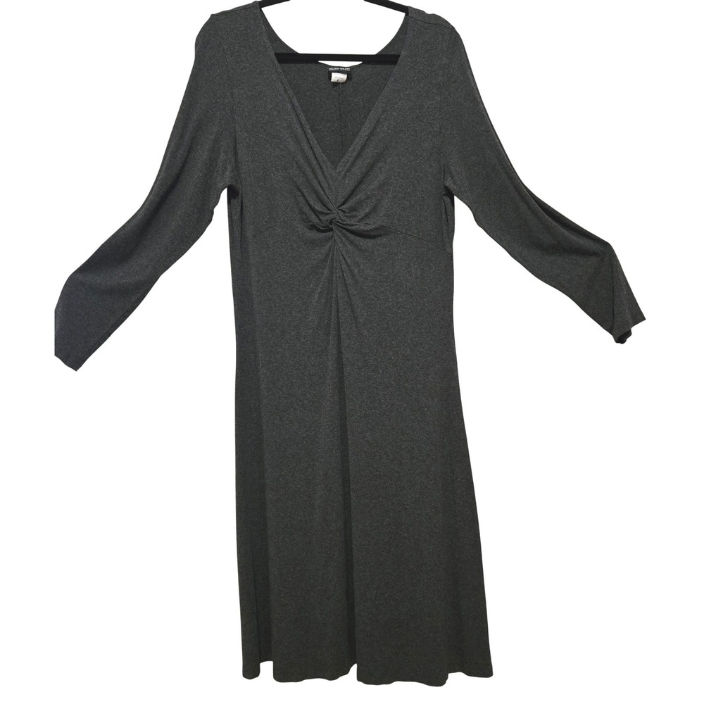 Nomadic Traders, Women's Gray, Twist Front, V-Neck, Long Sleeve, Midi Dress Sz L
